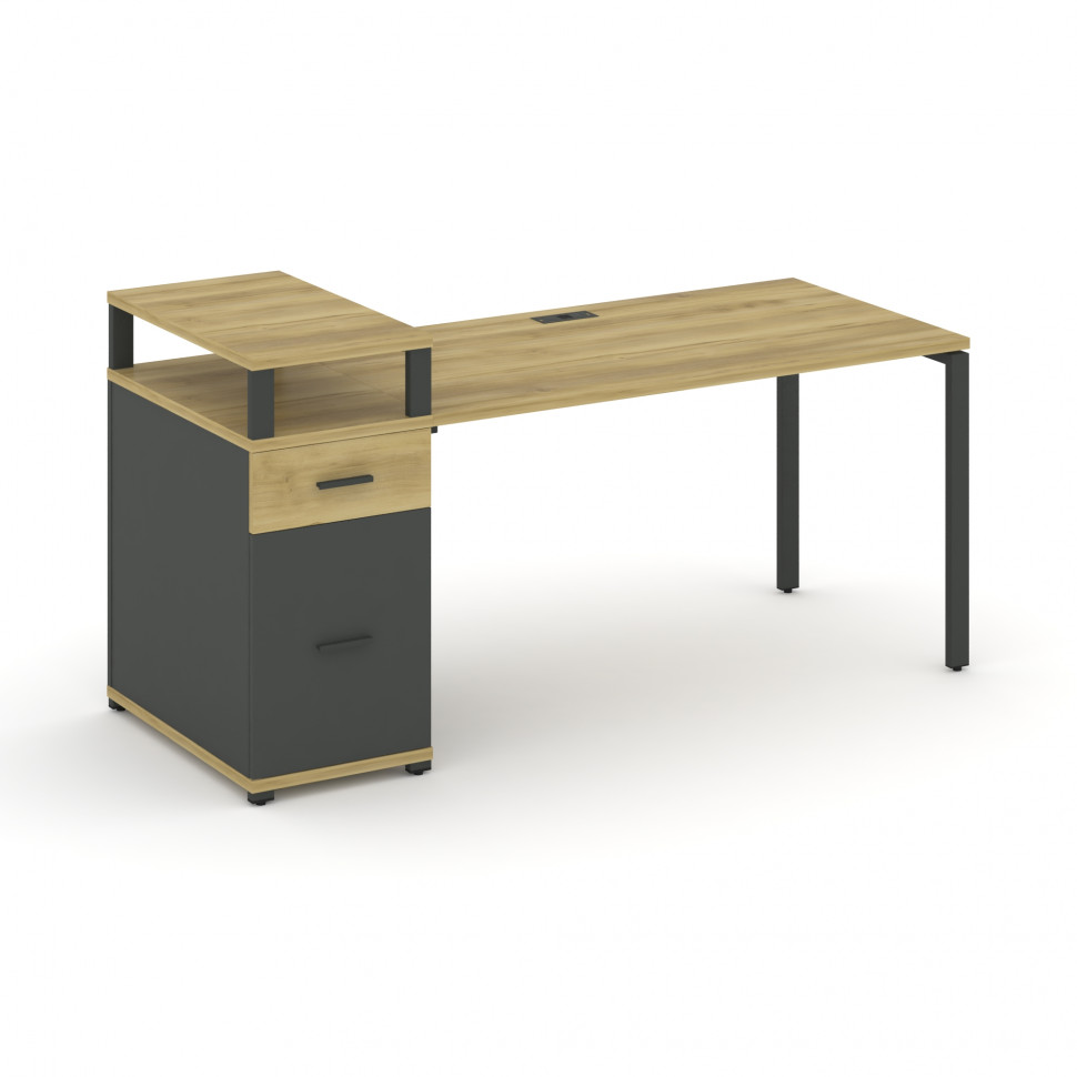 Concept Стол рабочий с 1 опорной тумбой CN.SP-416 A Дуб Винченцо/Антрацит/Металл Антрацит 2000*720*9
