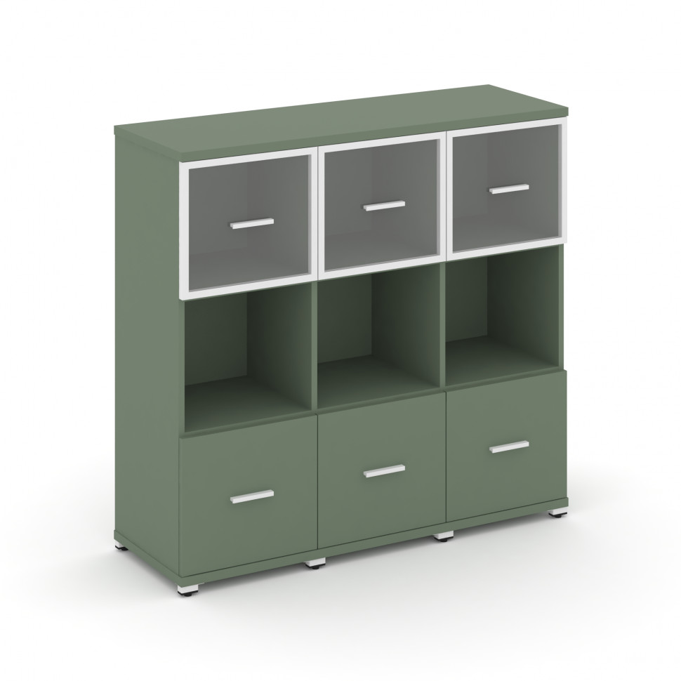 Concept Шкаф 3 узкие секции, 3 ниши CN.STU-335 RPW W Кобо/Металл Белый/Прозрачный 1252*420*1186