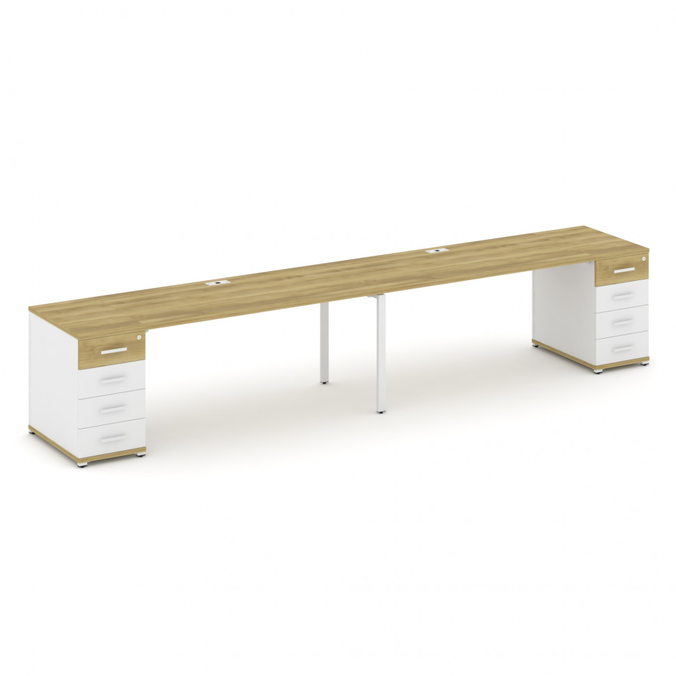 Concept Рабочая станция 2 места с 2 опорными тумбами CN.ORS-412 W Дуб Винченцо/Белый Бриллиант/Метал