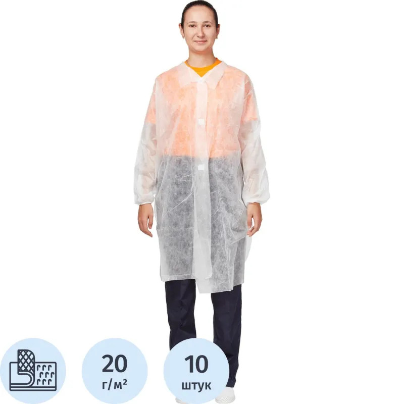 Халат на липучках (20гр) белый  р.XXL,арт. LC20L3W145110, 10шт/уп