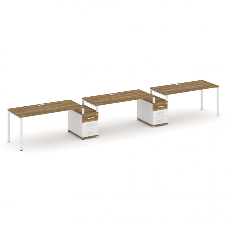 Concept Рабочая станция 3 места с 2 опорными тумбами CN.ORS-328 W Сандал Янтарный/Белый Бриллиант/Ме