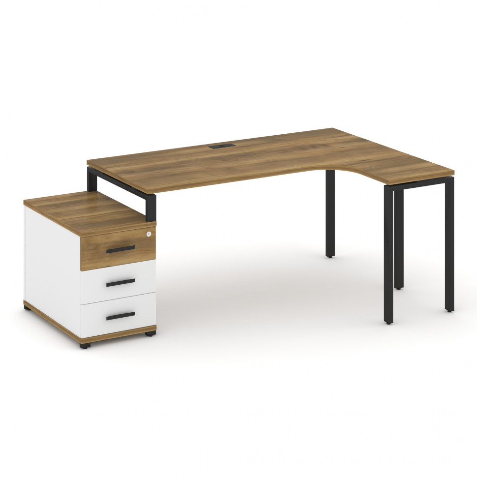 Concept Стол эргономичный с опорной тумбой CN.SA-303(R) B Сандал Янтарный/Белый Бриллиант/Металл Чер