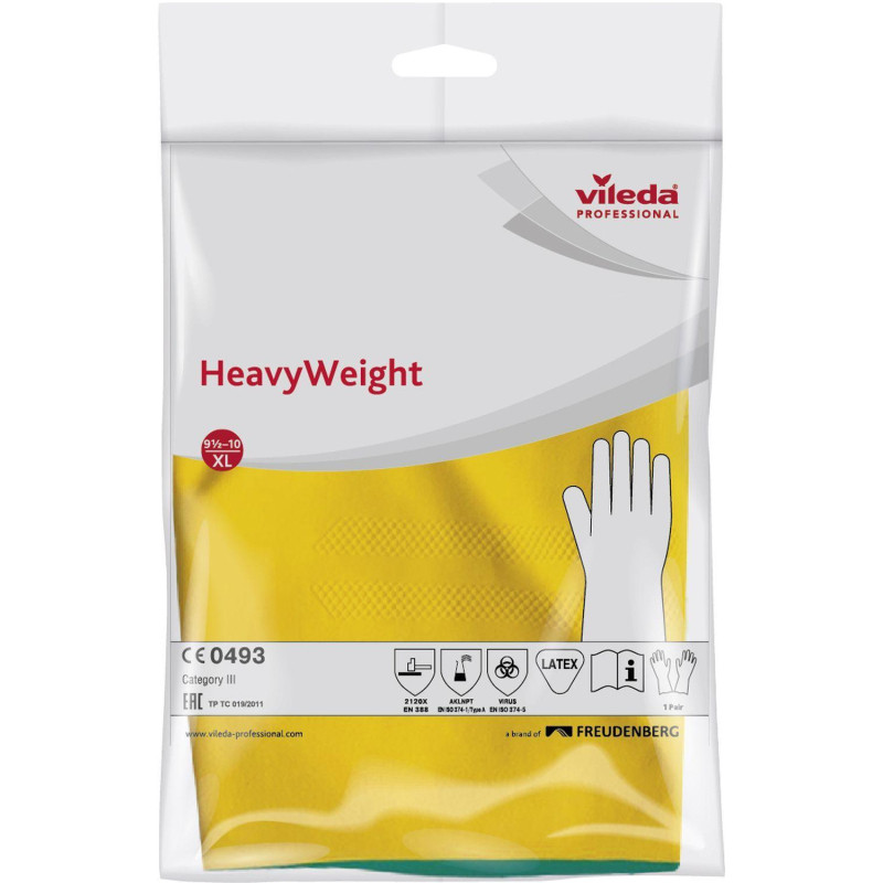 Перчатки резиновые Vileda Profes латекс/неопр хлопк.напыл зел/жел XL 120270