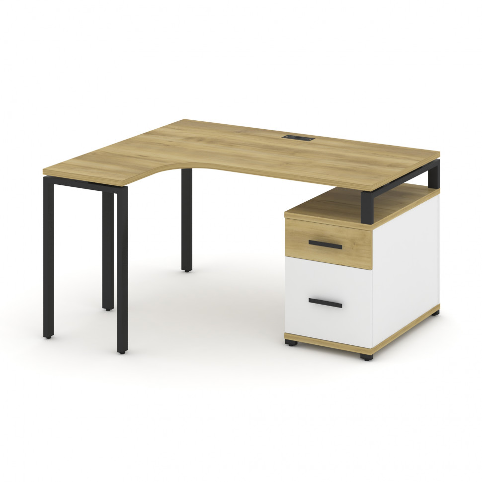 Concept Стол эргономичный с опорной тумбой CN.SA-302(L) B Дуб Винченцо/Белый Бриллиант/Металл Черный