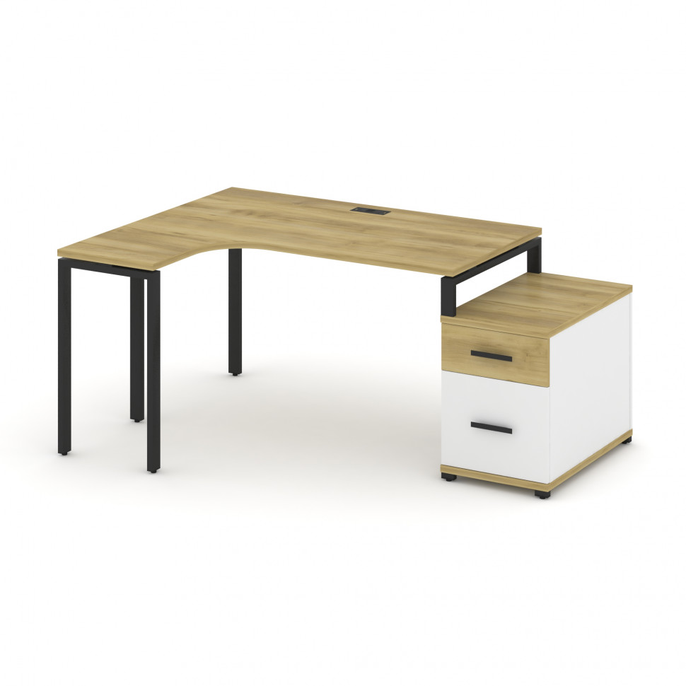 Concept Стол эргономичный с опорной тумбой CN.SA-302(L) B Дуб Винченцо/Белый Бриллиант/Металл Черный