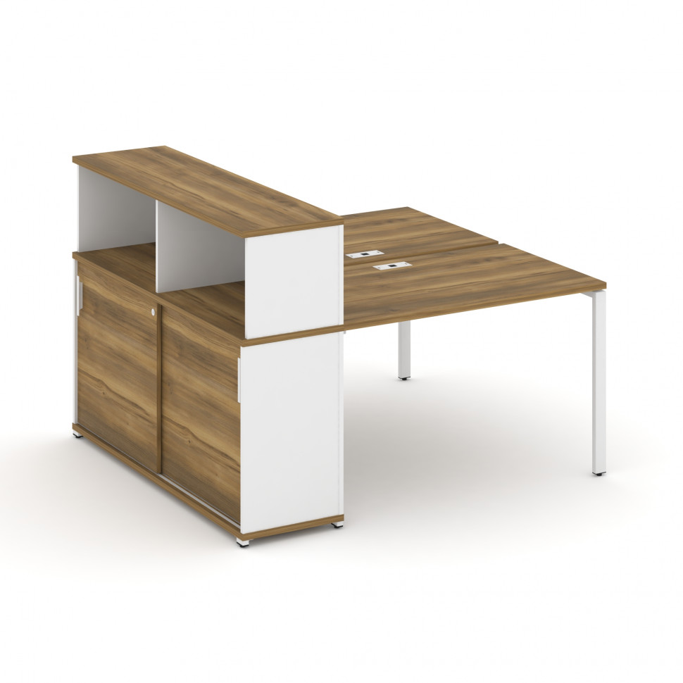 Concept Рабочая станция с опорным шкафом-купе с надставкой низ. CN.DRS-238 W Сандал Янтарный/Белый Б