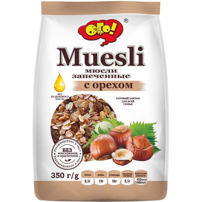 Мюсли   ОГО! запечен. с орехом, 350г