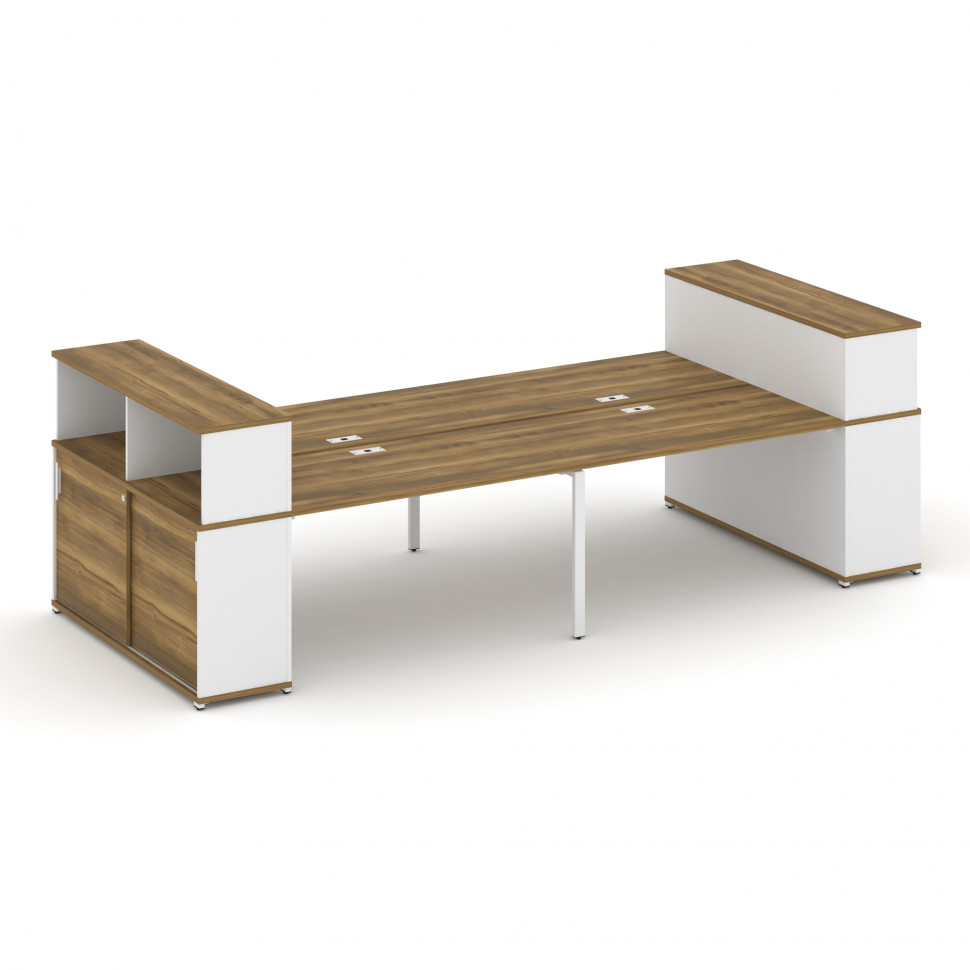 Concept Рабочая станция с опорными шкафами-купе с надставкой низ. CN.DRS-283 W Сандал Янтарный/Белый