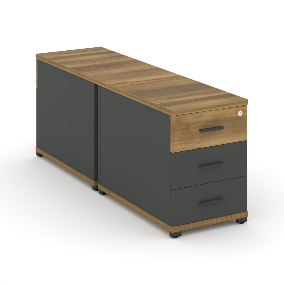 Concept Тумба двухсторонняя опорная/приставная 3 ящ.  CN.DTGO-001 A Сандал Янтарный/Антрацит/Металл