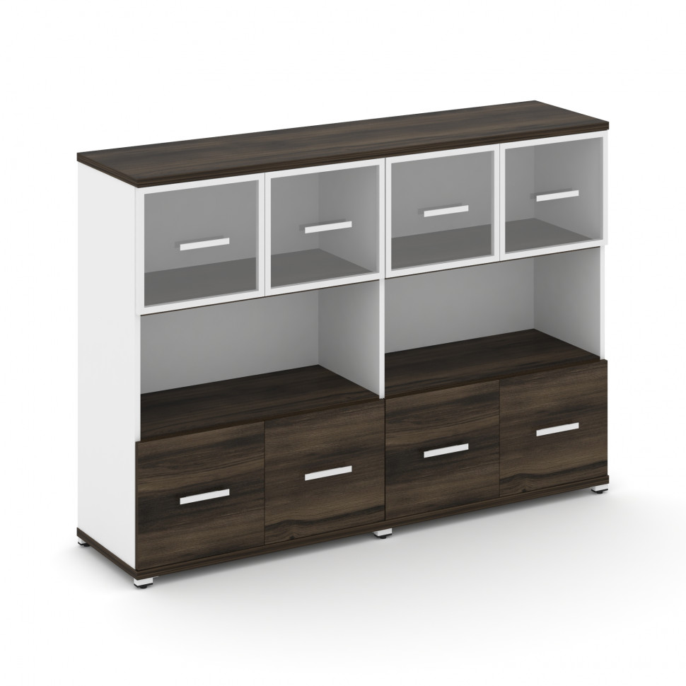 Concept Шкаф 2 широкие секции, 3 ниши CN.STS-325 RPW W Дуб Мали/Белый Бриллиант/Металл Белый/Прозрач