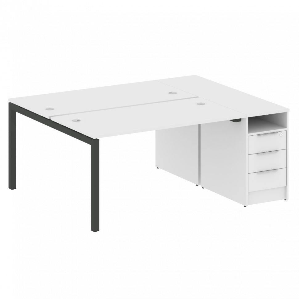 Metal System Quattro Рабочая станция с тумбой на П-образном м/к 50БП.РС-СТП-2.3 Белый/Металл Антраци