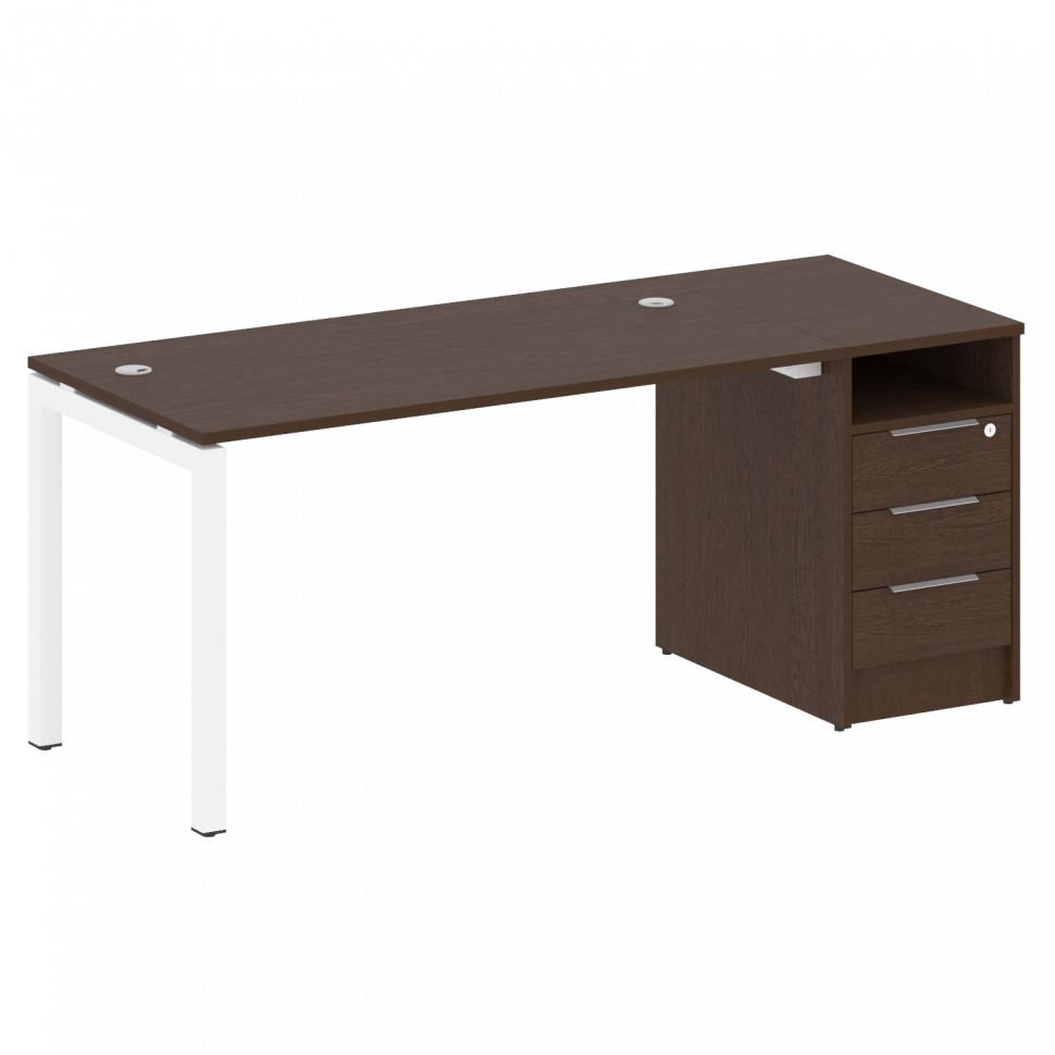 Metal System Quattro Рабочая станция с тумбой на П-образном м/к 50БП.РС-СТП-1.3 Венге Цаво/Металл Бе