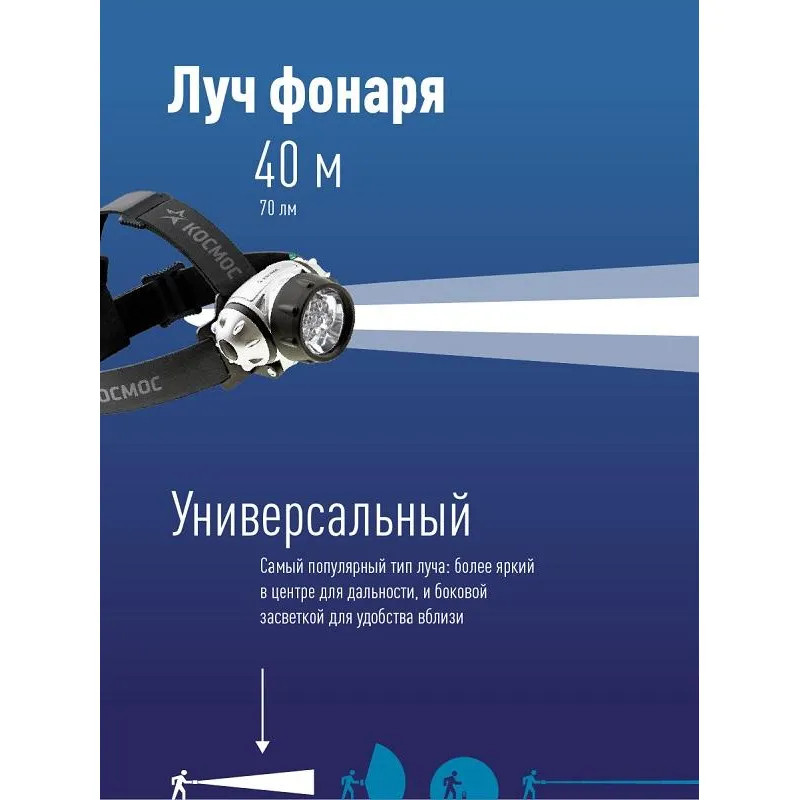 Фонарь налобный светодиодный КОСМОС H7LED, 7хLED 3хAAA (в комплекте)