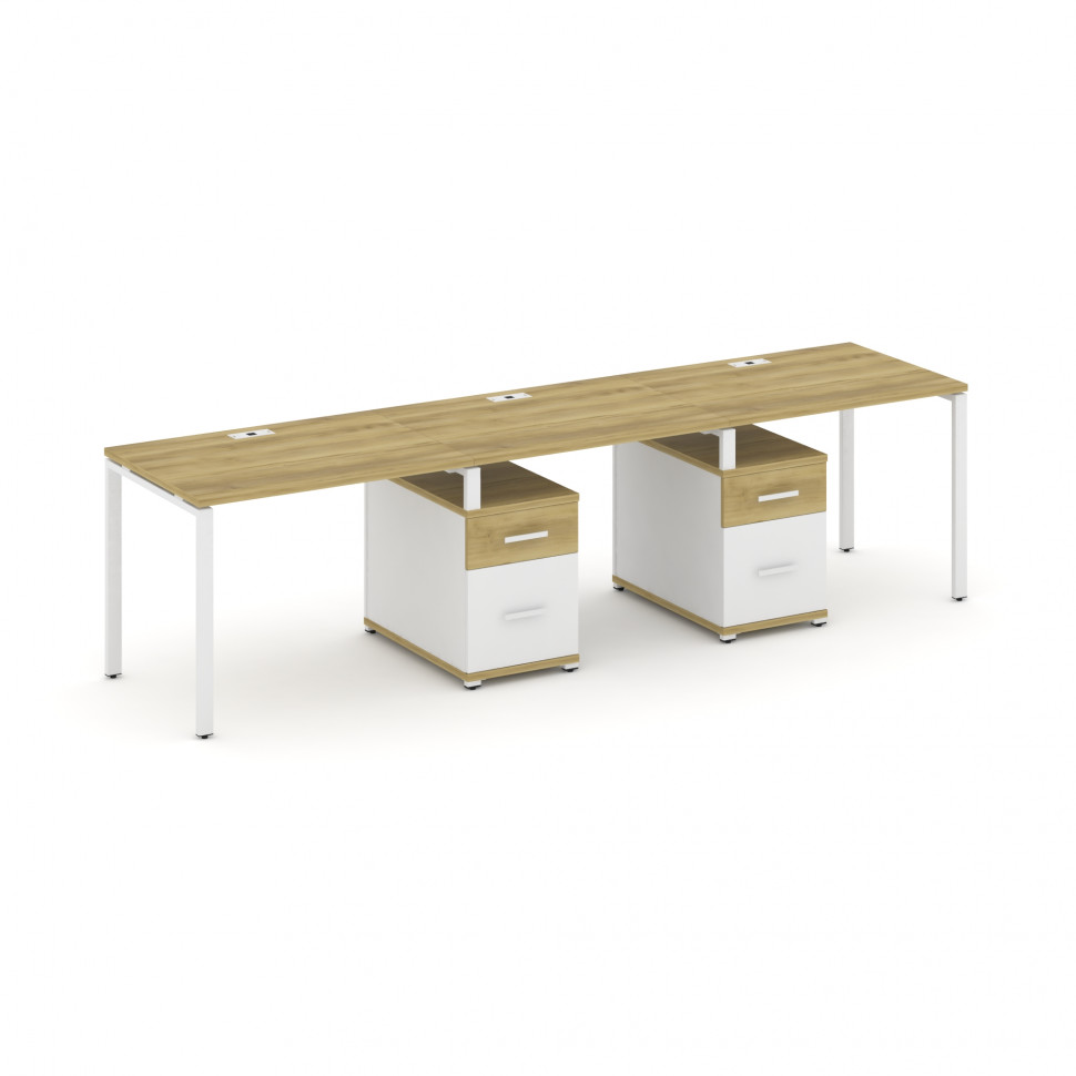 Concept Рабочая станция 3 места с 2 опорными тумбами CN.ORS-337 W Дуб Винченцо/Белый Бриллиант/Метал