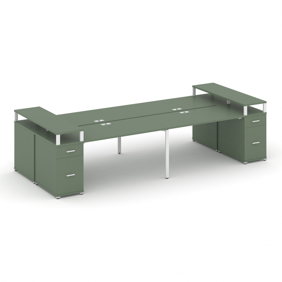 Concept Рабочая станция 4 места с 2 опорными тумбами CN.DRS-448 W Кобо/Металл Белый 4000*1480*917 Concept Рабочая станция 4 места с 2 опорными тумбами CN.DRS-448 W Кобо/Металл Белый 4000*1480*917