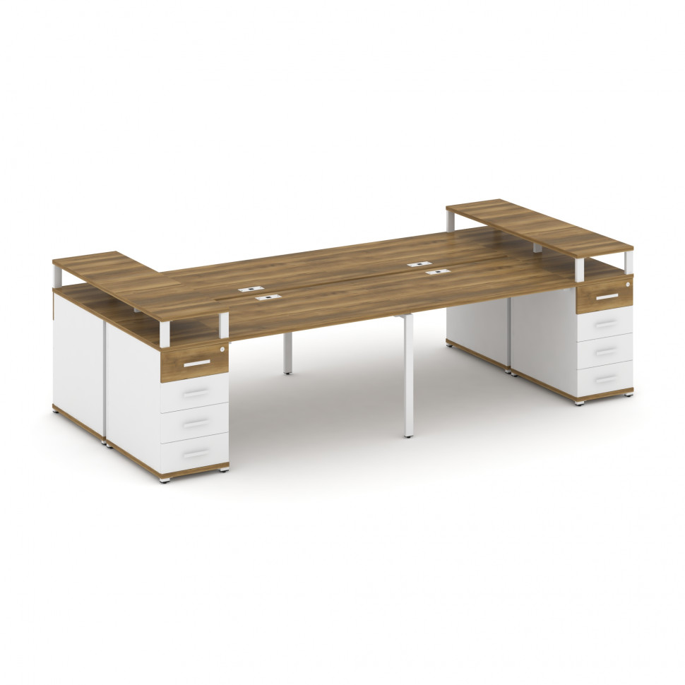 Concept Рабочая станция 4 места с 2 опорными тумбами CN.DRS-442 W Сандал Янтарный/Белый Бриллиант/Ме Concept Рабочая станция 4 места с 2 опорными тумбами CN.DRS-442 W Сандал Янтарный/Белый Бриллиант/Ме