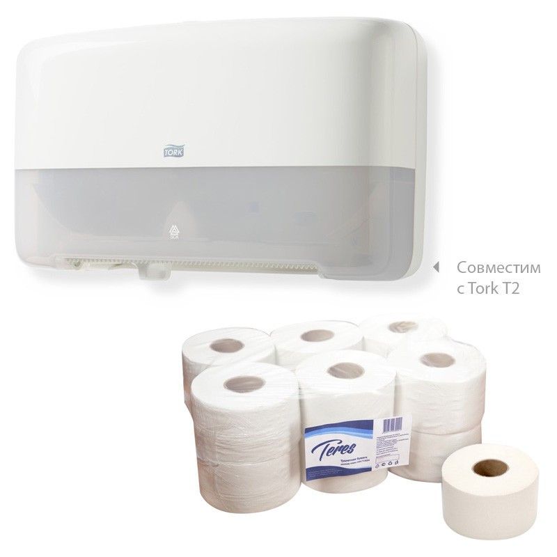 Бумага туалетная д/дисп Терес Эконом мини 1сл бел 200м 12рул/уп T-0024