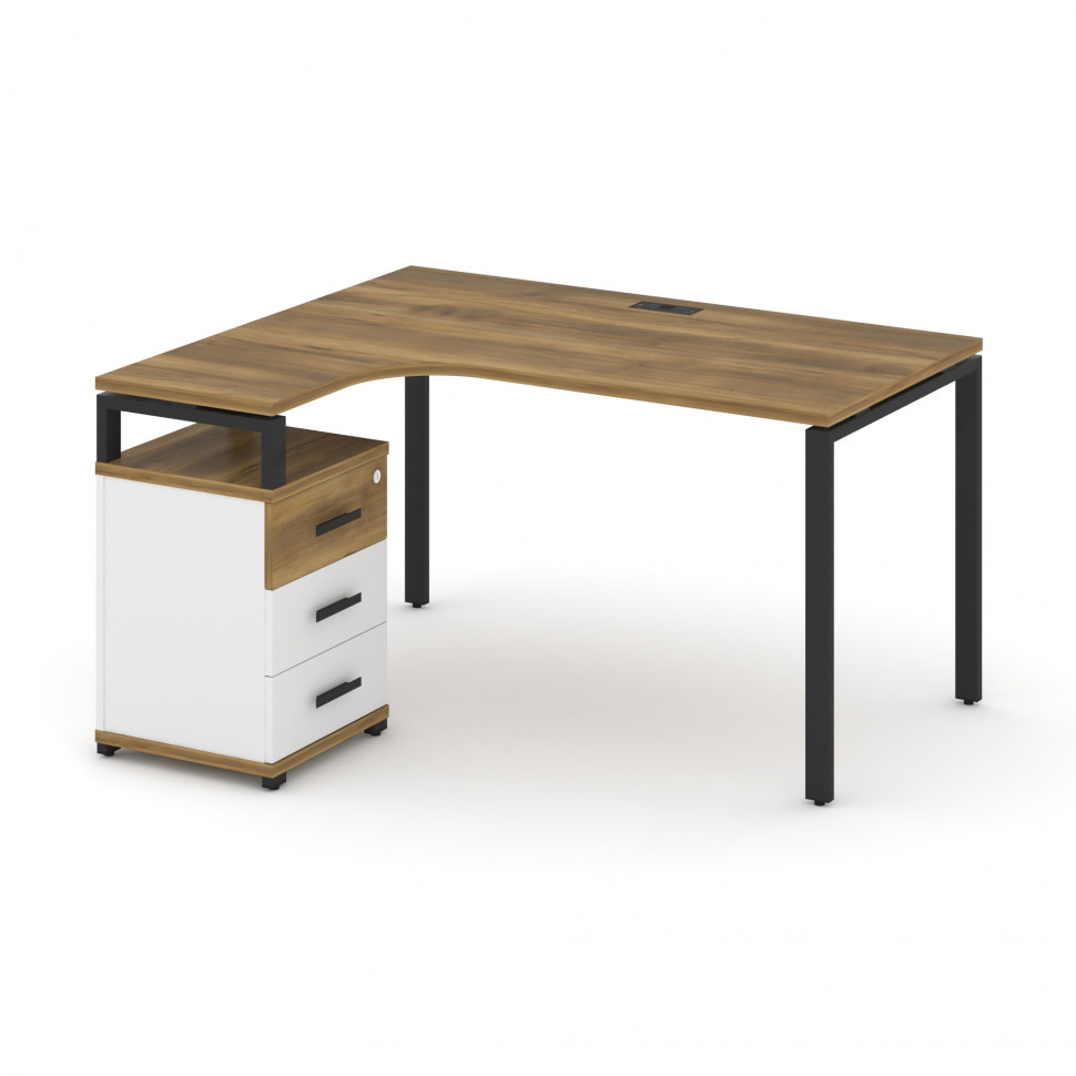 Concept Стол эргономичный с опорной тумбой CN.SA-305(L) B Сандал Янтарный/Белый Бриллиант/Металл Чер Concept Стол эргономичный с опорной тумбой CN.SA-305(L) B Сандал Янтарный/Белый Бриллиант/Металл Чер