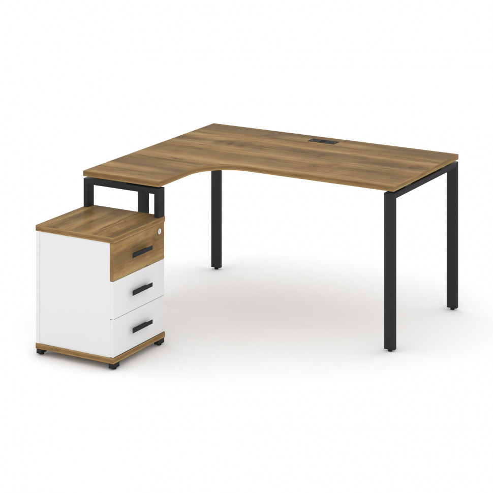 Concept Стол эргономичный с опорной тумбой CN.SA-305(L) B Сандал Янтарный/Белый Бриллиант/Металл Чер Concept Стол эргономичный с опорной тумбой CN.SA-305(L) B Сандал Янтарный/Белый Бриллиант/Металл Чер