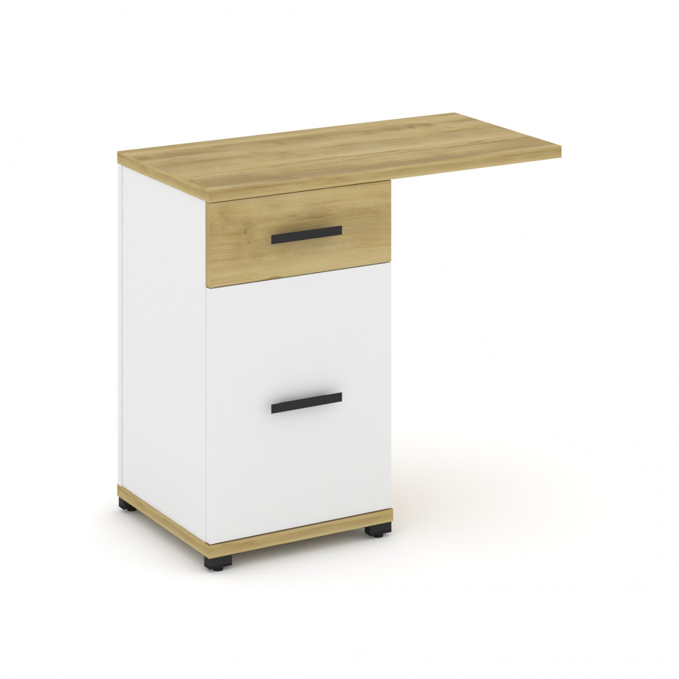 Concept Тумба приставная узкая 1 ящ.+1 распаш. фасад со свесом CN.TUS-003 B Дуб Винченцо/Белый Брилл