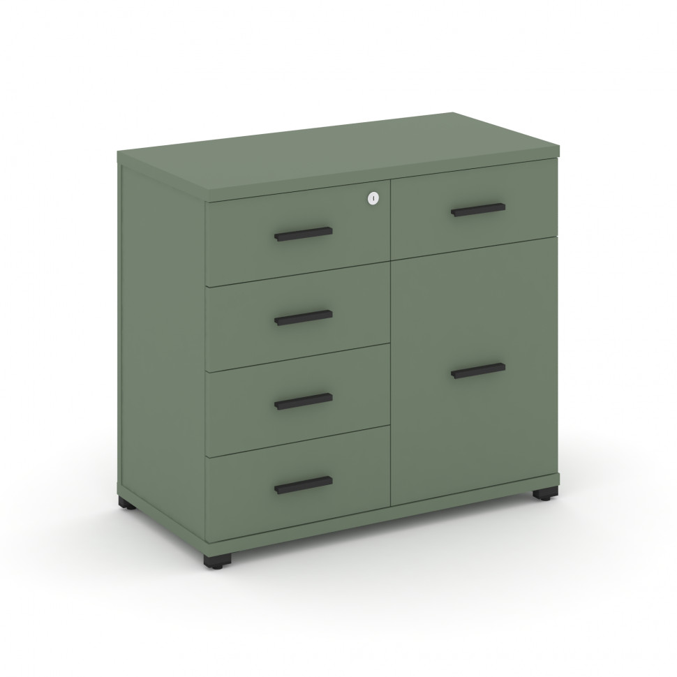 Concept Тумба приставная широкая 5 ящ.+1 распаш. фасад CN.TSP-016 B Кобо/Металл Черный 836*420*750