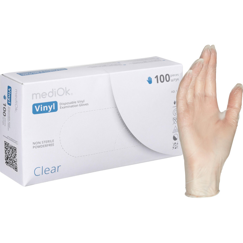 Перчатки одноразовые виниловые, н/о, прозр. MediOk (XL), 50п/уп 4гр.,ПС