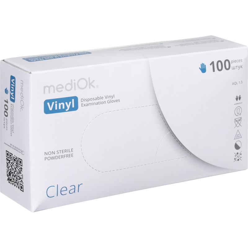 Перчатки одноразовые виниловые, н/о, прозр. MediOk (XL), 50п/уп 4гр.,ПС