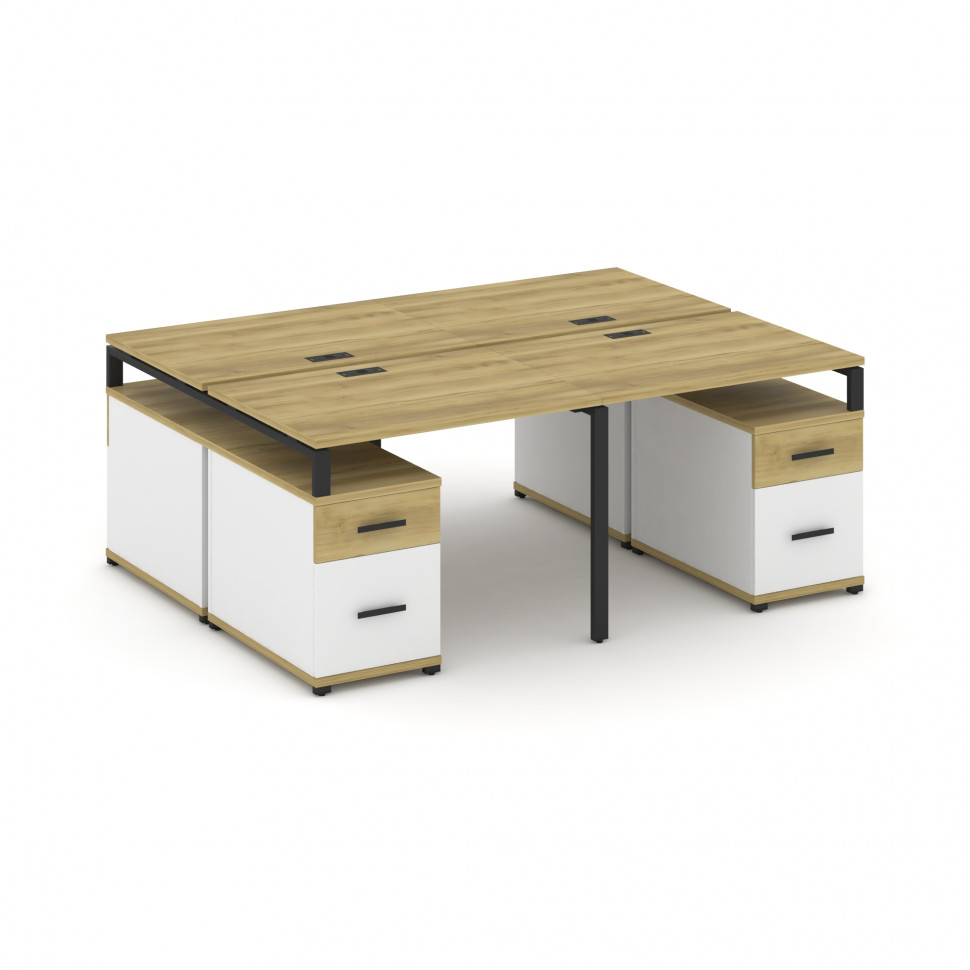 Concept Рабочая станция 4 места с 2 двухсторонними опорными тумбами CN.DRS-329 B Дуб Винченцо/Белый