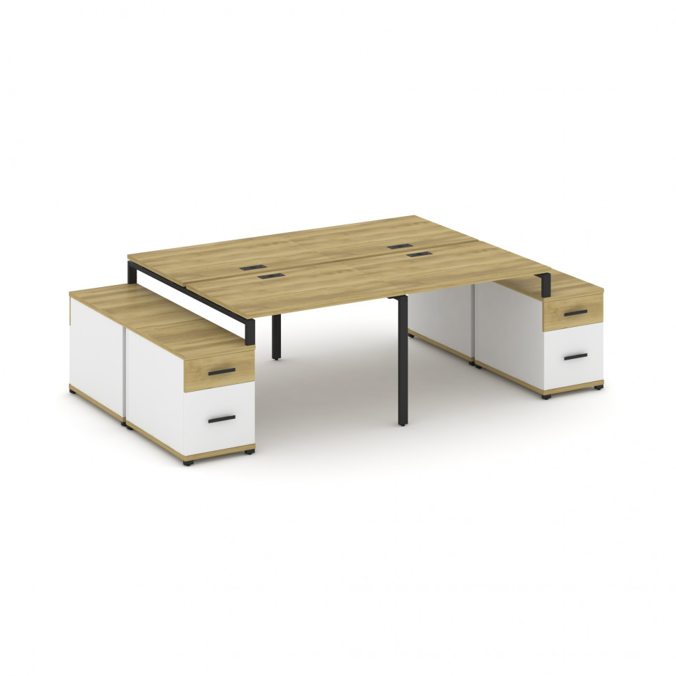 Concept Рабочая станция 4 места с 2 двухсторонними опорными тумбами CN.DRS-329 B Дуб Винченцо/Белый