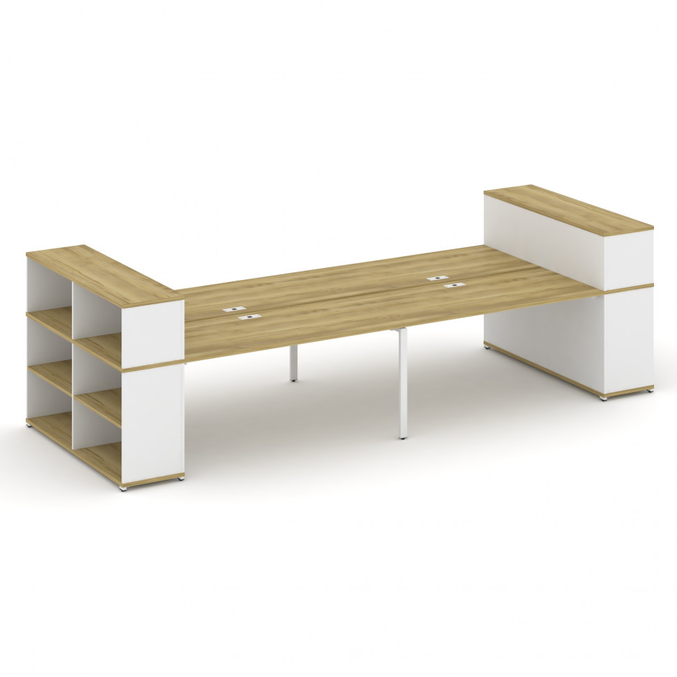 Concept Рабочая станция с опорными стеллажами с надставкой низ. CN.DRS-256 Дуб Винченцо/Белый Брилли