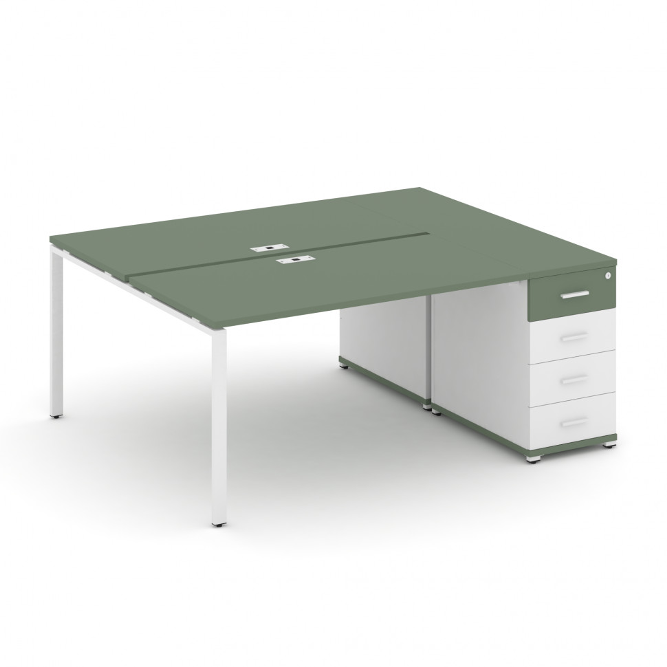 Concept Рабочая станция с 1 опорной тумбой CN.DRS-404 W Кобо/Белый Бриллиант/Металл Белый 2000*1480*