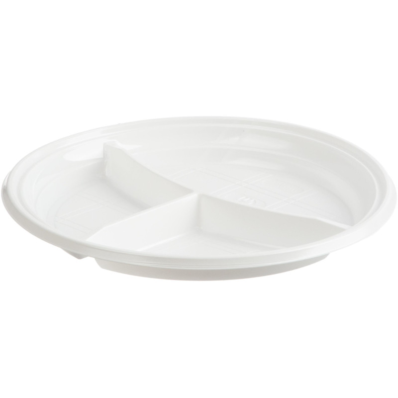 Тарелка одноразовая d-205мм, 3-х секционная белая, ПС 100шт/уп