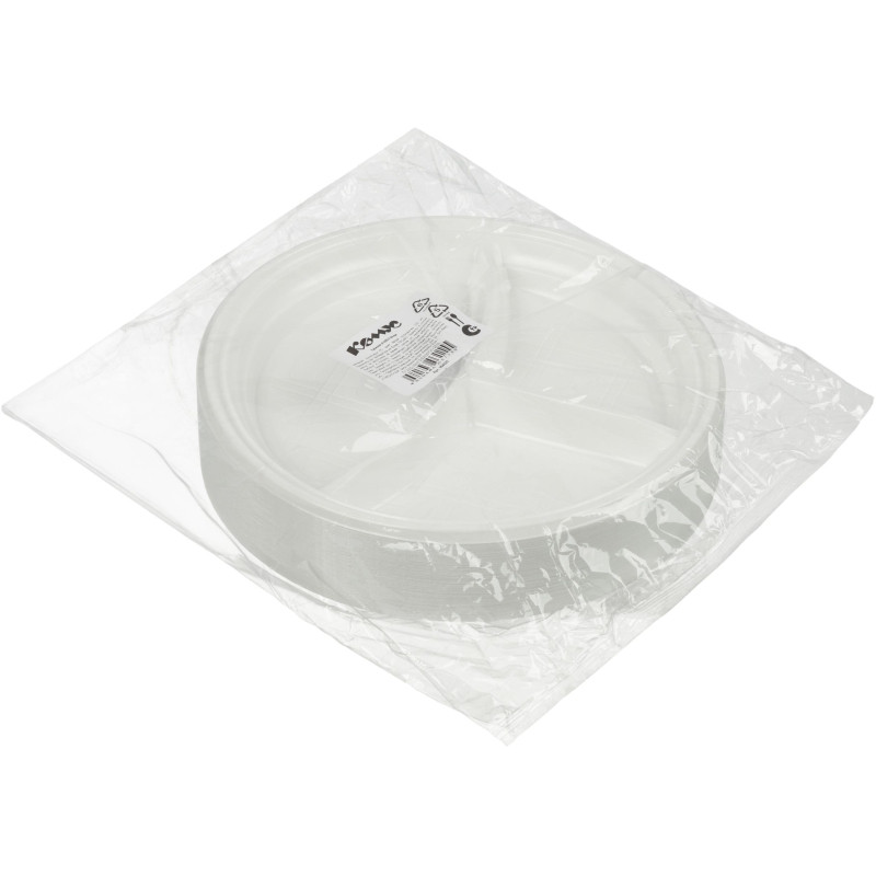 Тарелка одноразовая d-205мм, 3-х секционная белая, ПС 100шт/уп