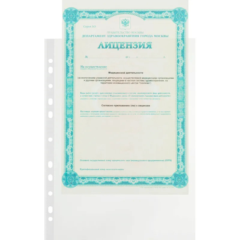 Файл-вкладыш А4 40мкм Элементари S, 100шт/уп, с перфор, гладкий,б/бел лен