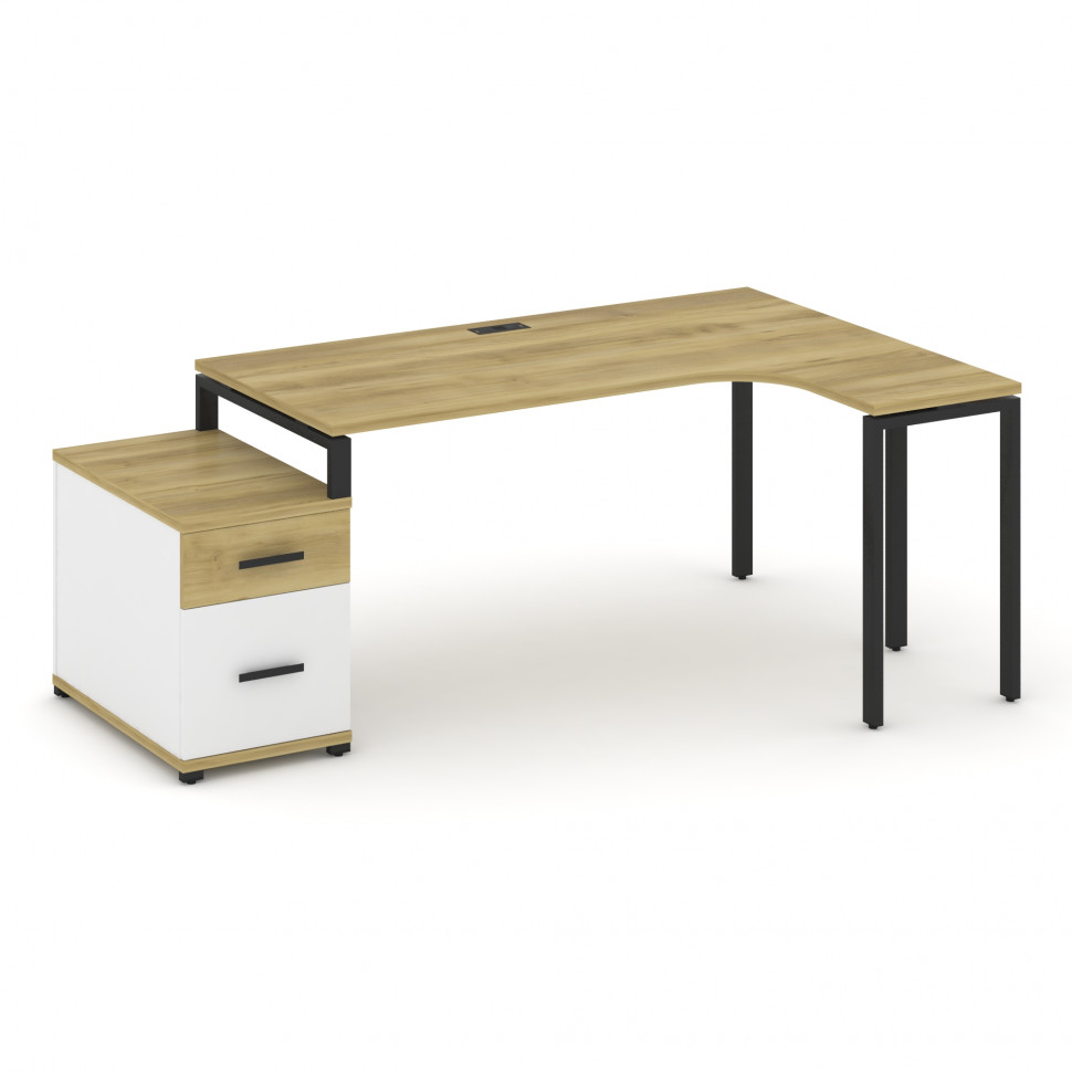 Concept Стол эргономичный с опорной тумбой CN.SA-304(R) B Дуб Винченцо/Белый Бриллиант/Металл Черный