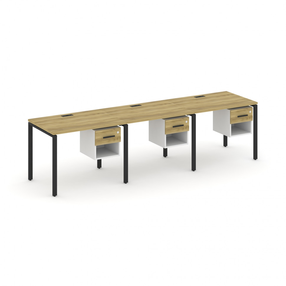Concept Рабочая станция односторонняя с подвес. тумбами 3 места CN.ORS-137 B Дуб Винченцо/Белый Брил