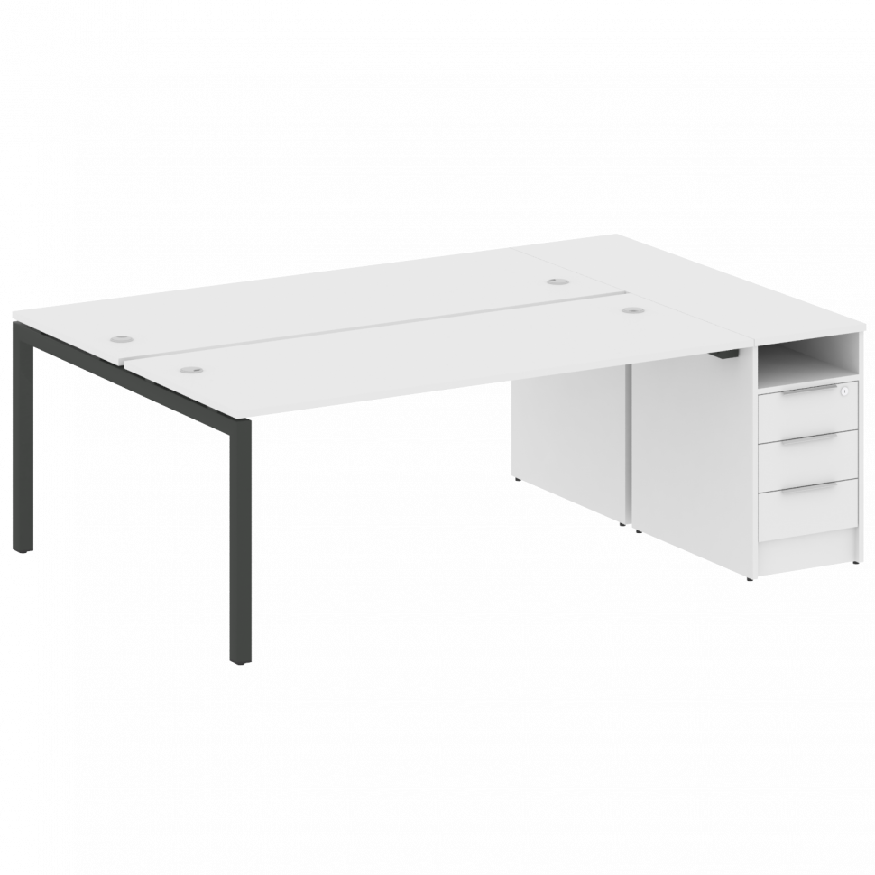 Metal System Quattro Рабочая станция с тумбой на П-образном м/к 50БП.РС-СТП-2.5 Белый/Металл Антраци