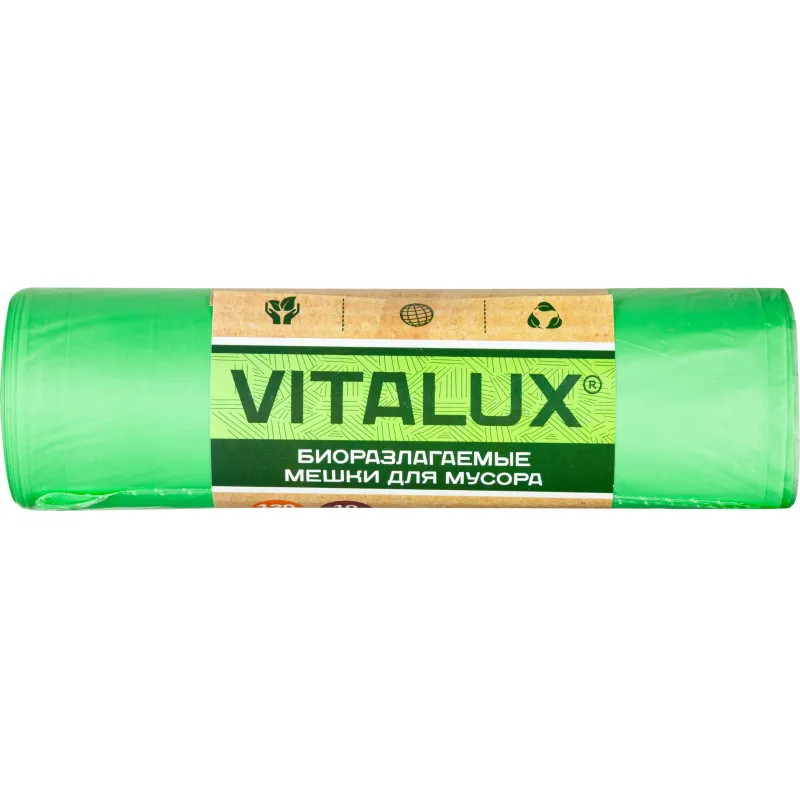 Мешки для мусора ПНД 120л 17мкм 10шт/рул зеленые 70x105см VitaLux Bio_СПБ
