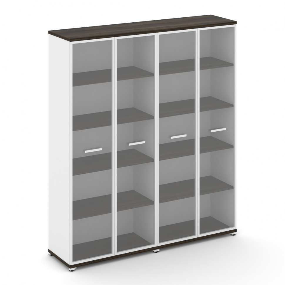 Concept Шкаф 2 широкие секции, 5 ниш CN.STS-528 RPW W Дуб Мали/Белый Бриллиант/Металл Белый/Прозрачн