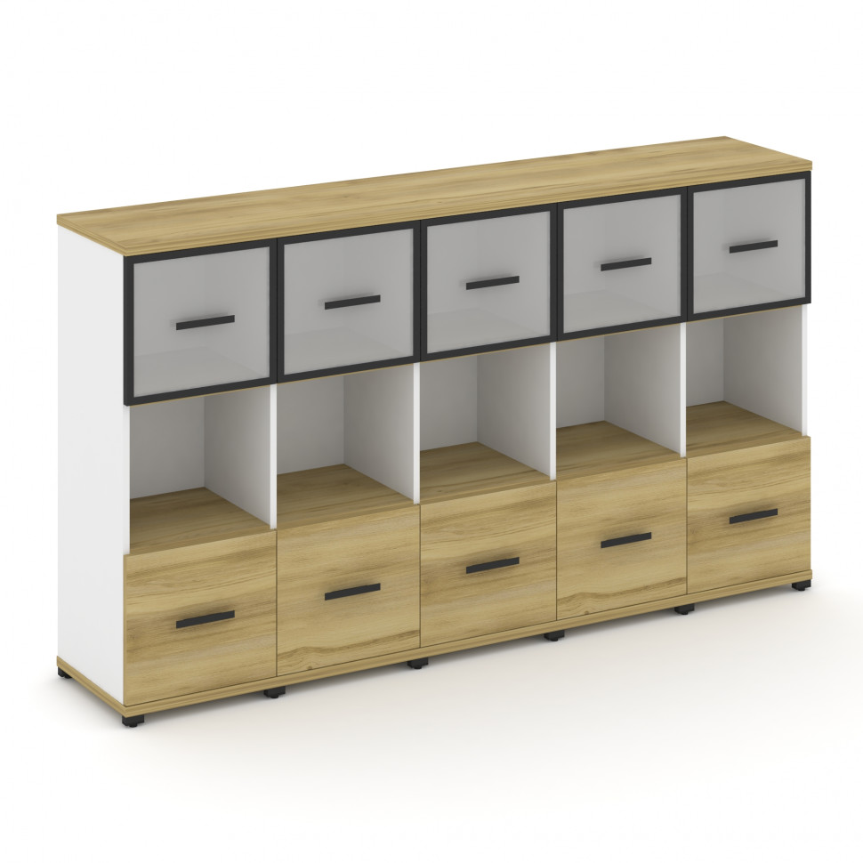 Concept Шкаф 5 узких секций, 3 ниши CN.STU-355 RMB B Дуб Винченцо/Белый Бриллиант/Металл Черный/Сати