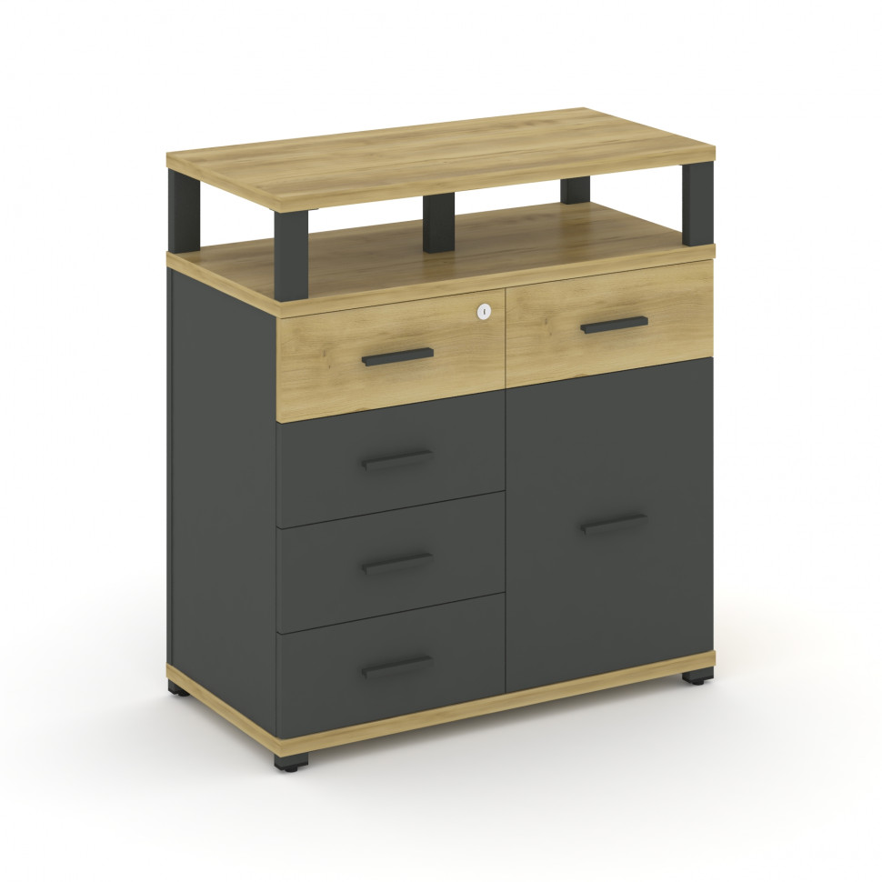 Concept Тумба приставная широкая 5 ящ.+1 распаш. фасад с надставкой широкой CN.TSP-018 A Дуб Винченц Concept Тумба приставная широкая 5 ящ.+1 распаш. фасад с надставкой широкой CN.TSP-018 A Дуб Винченц