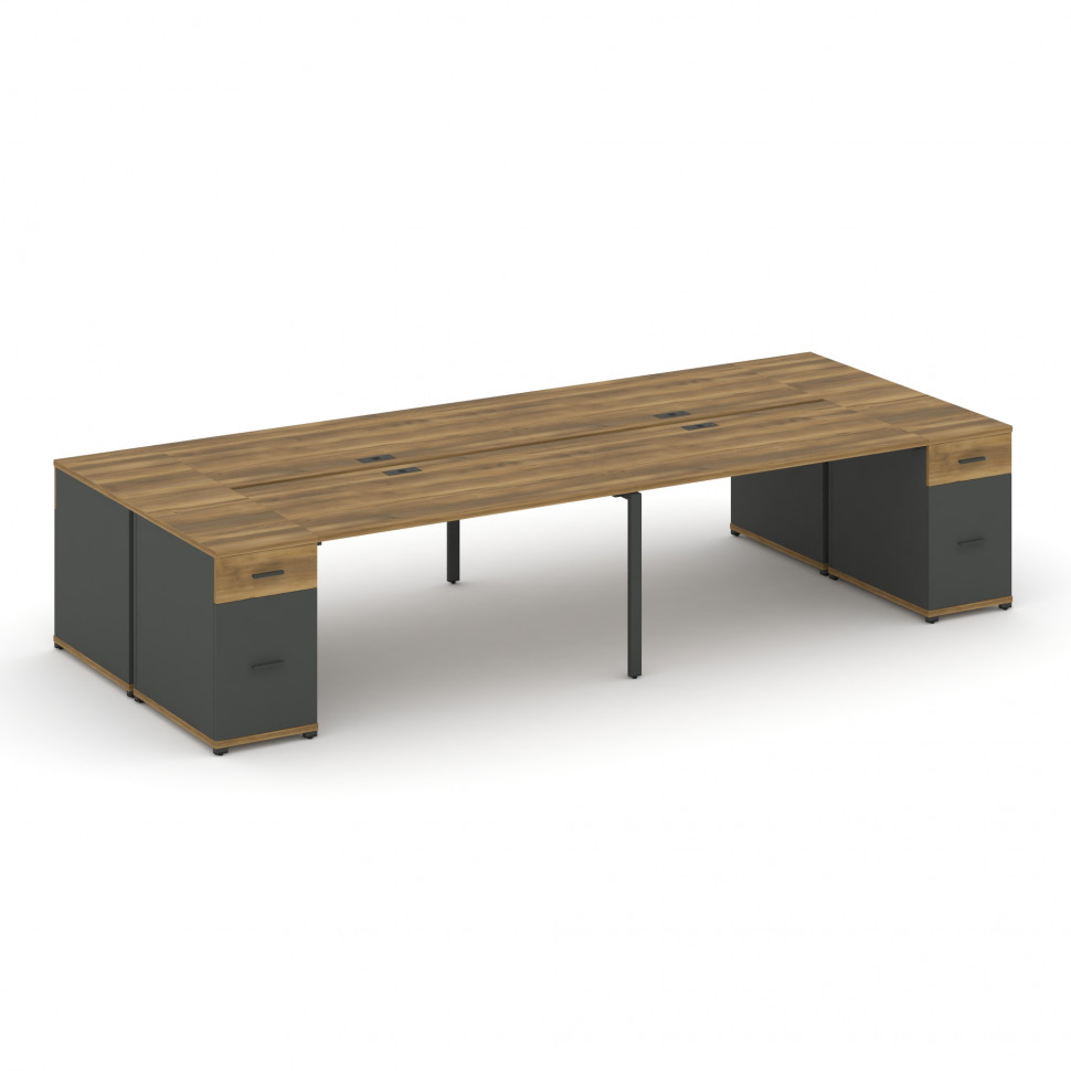 Concept Рабочая станция 4 места с 2 опорными тумбами CN.DRS-430 A Сандал Янтарный/Антрацит/Металл Ан