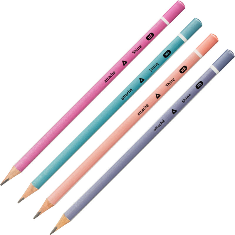 Карандаш чернографитный Attache Shine, трехгранный, б/ласт, ассорти