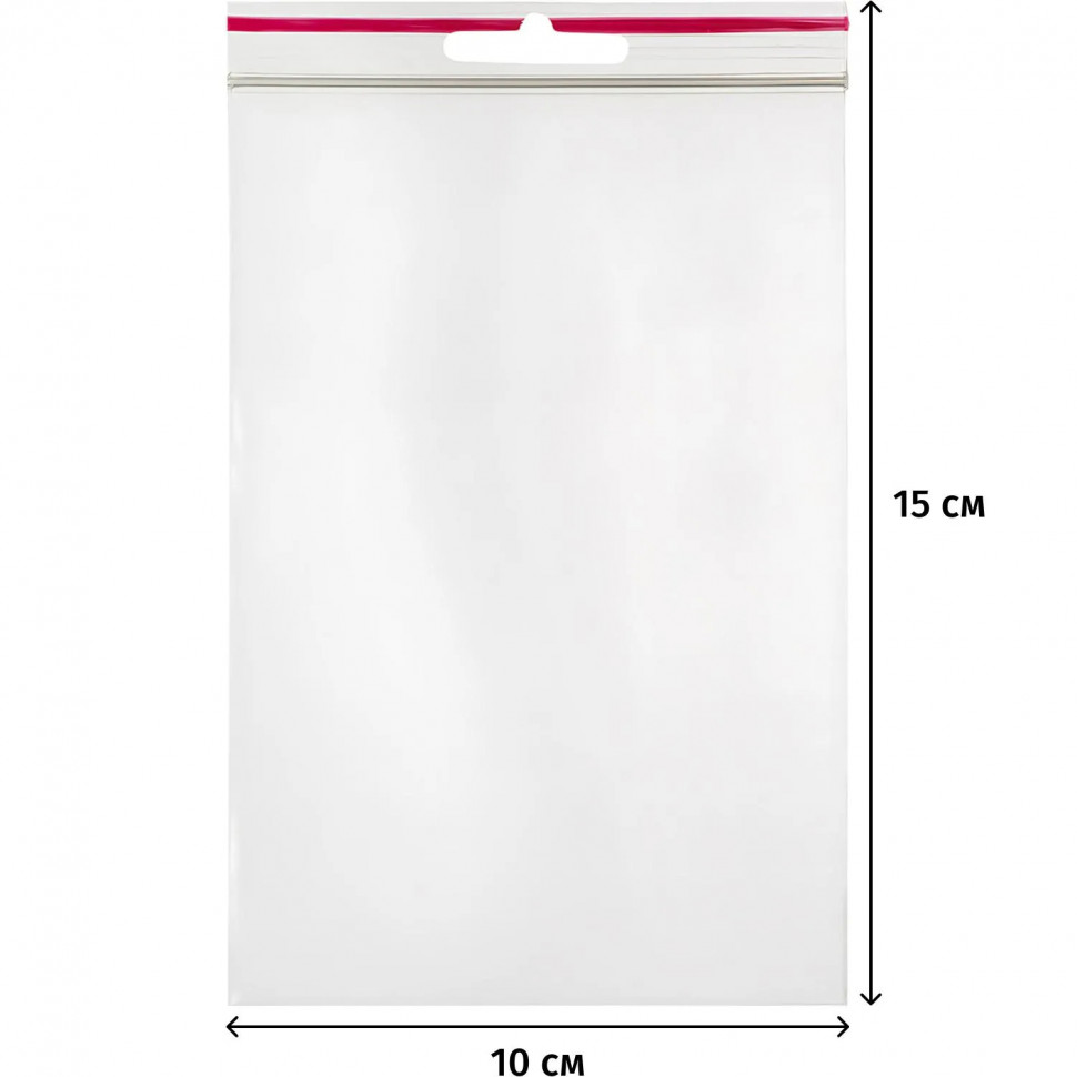 Пакет с замком (Zip Lock) с европодвесом 10 х 15 см, 60 мкм, 100 шт/уп