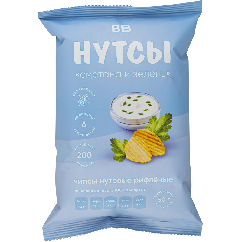 Чипсы нутовые Вкусвилл Сметана и зелень 50г