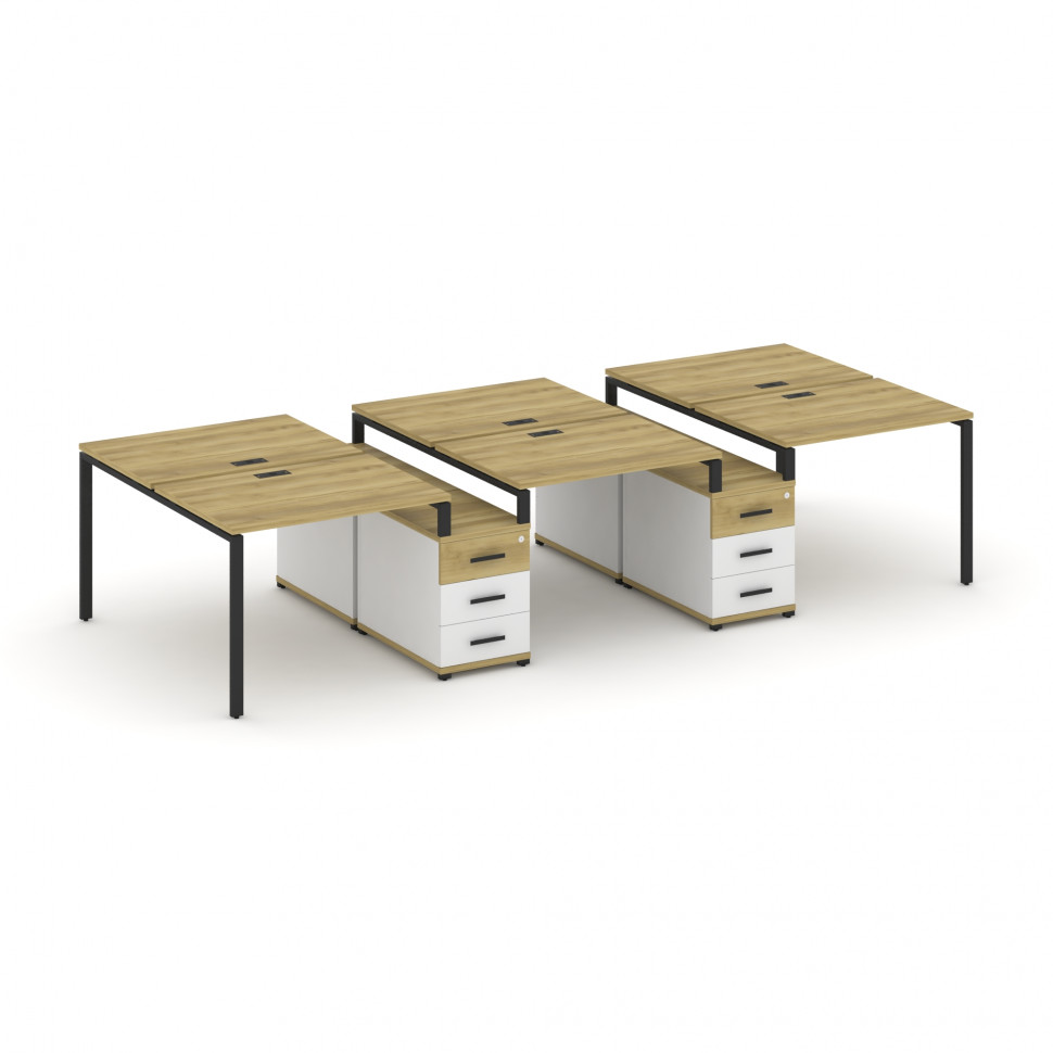 Concept Рабочая станция 6 мест с 2 двухсторонними опорными тумбами CN.DRS-333 B Дуб Винченцо/Белый Б