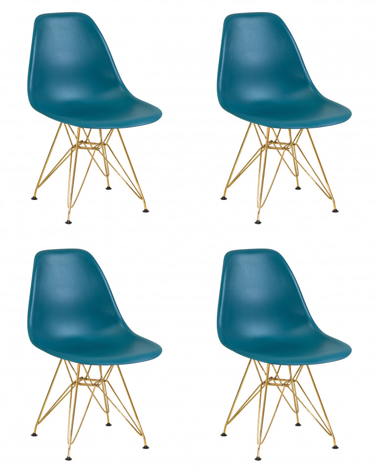 Набор 4 шт Стул обеденный DOBRIN DSR, ножки золотые, цвет морской волны (G-05)