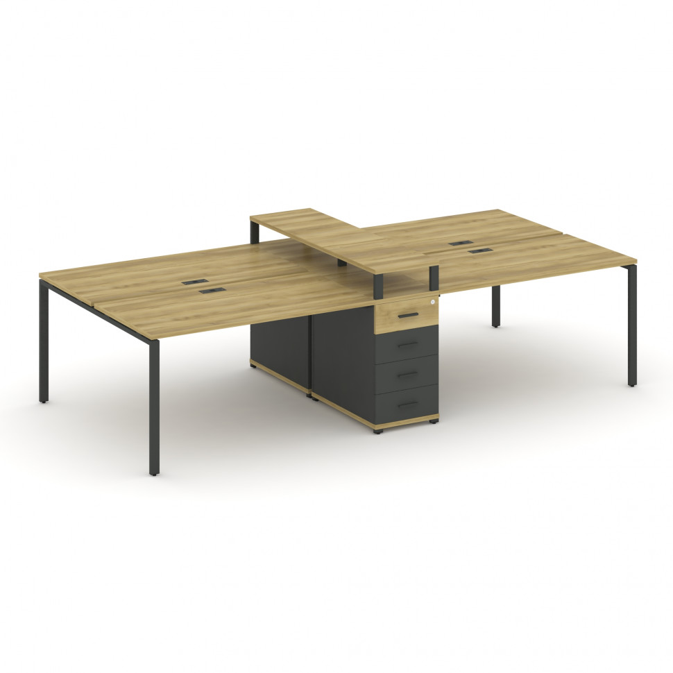 Concept Рабочая станция 4 места с 1 опорной тумбой CN.DRS-433 A Дуб Винченцо/Антрацит/Металл Антраци Concept Рабочая станция 4 места с 1 опорной тумбой CN.DRS-433 A Дуб Винченцо/Антрацит/Металл Антраци