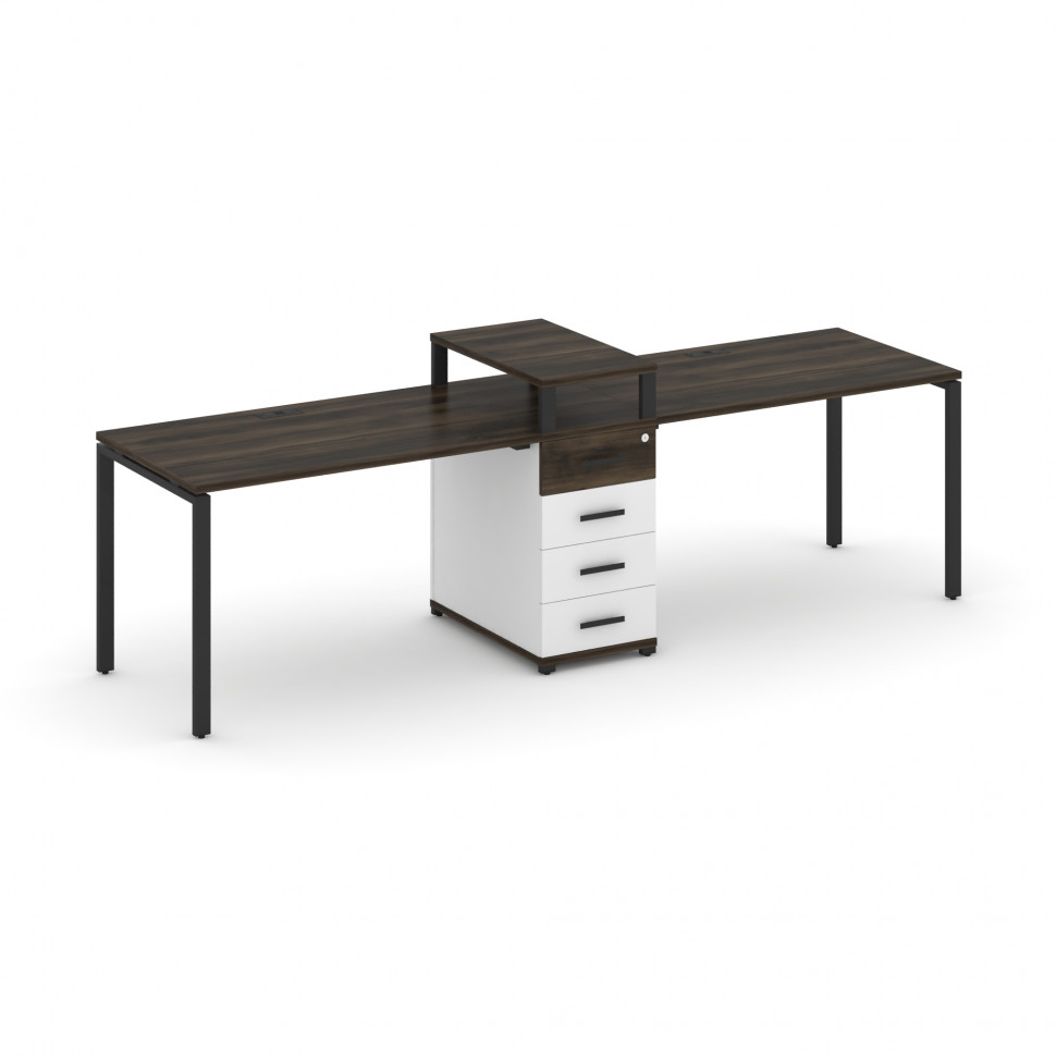 Concept Рабочая станция 2 места с 1 опорной тумбой CN.ORS-418 B Дуб Мали/Белый Бриллиант/Металл Черн