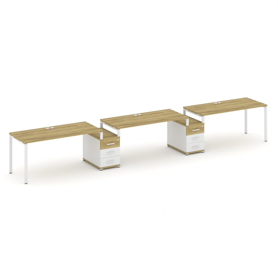 Concept Рабочая станция 3 места с 2 опорными тумбами CN.ORS-328 W Дуб Винченцо/Белый Бриллиант/Метал